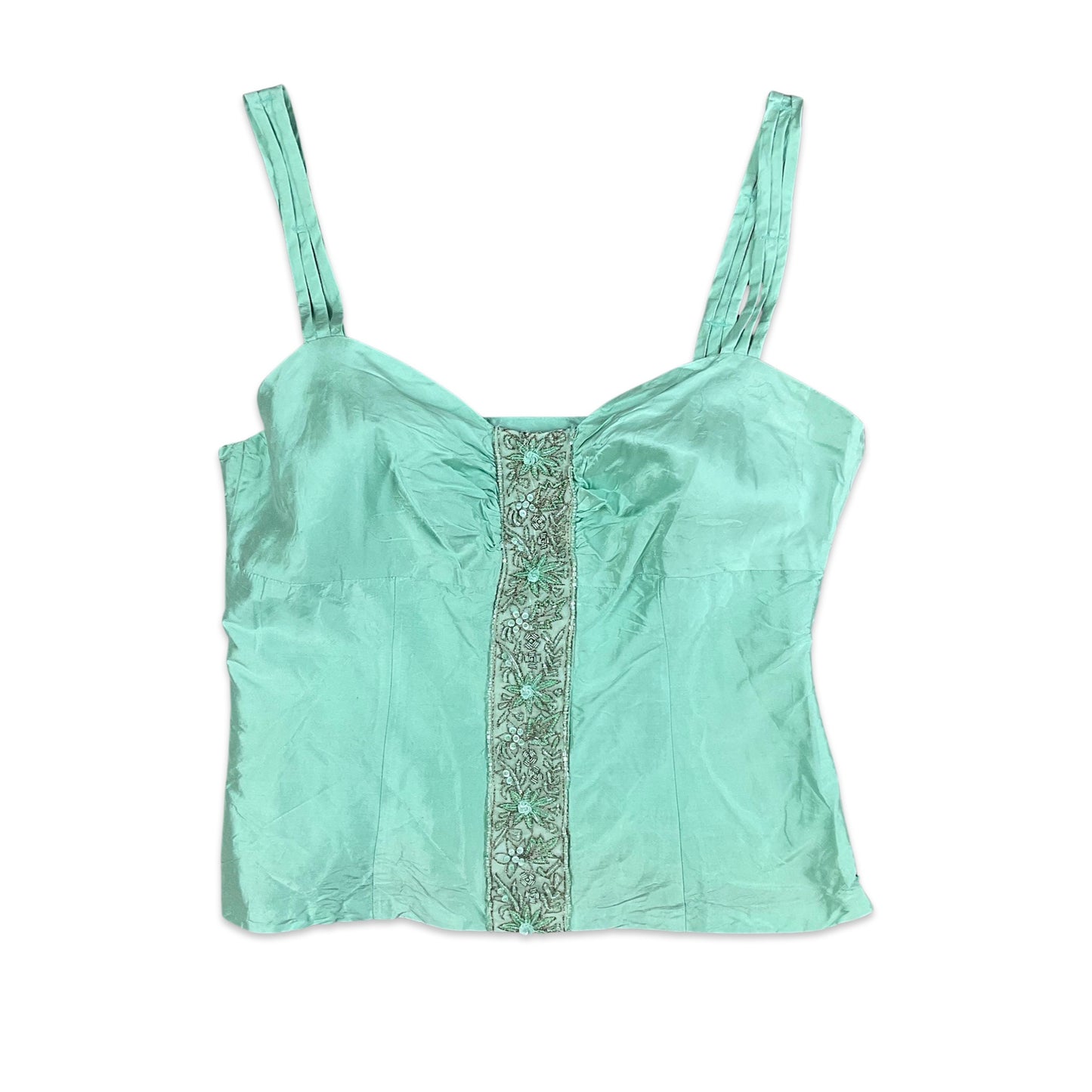 Vintage 90s Mint Green Sequin Bustier Top 10 12