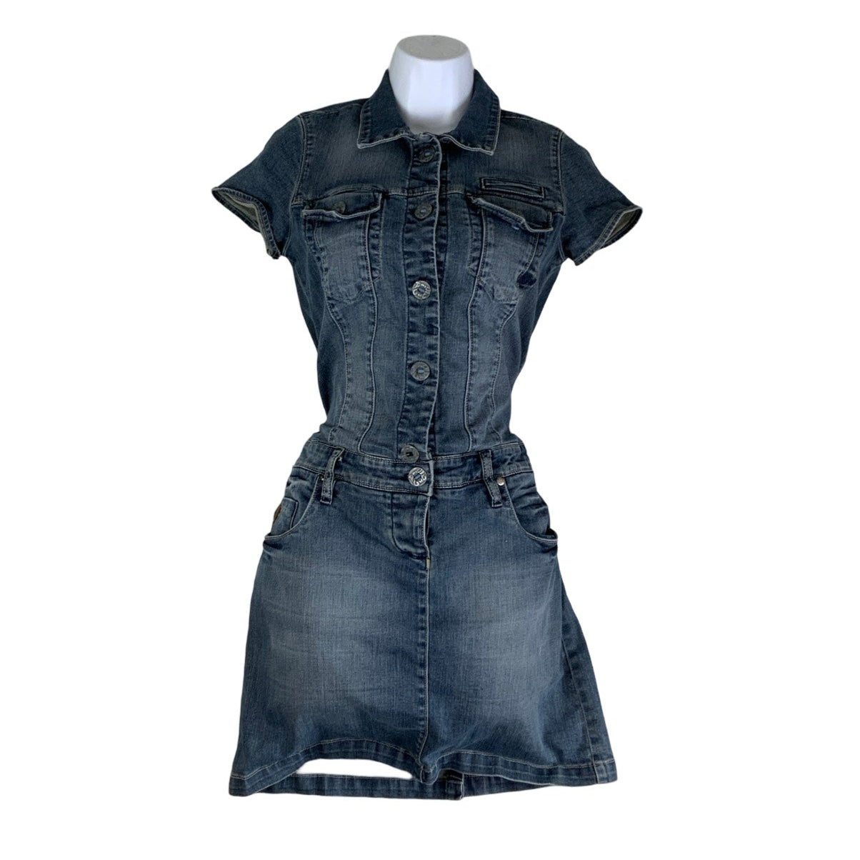 Vintage 90s Wildcat Dark Grey Wash Denim Mini Dress XXS 4