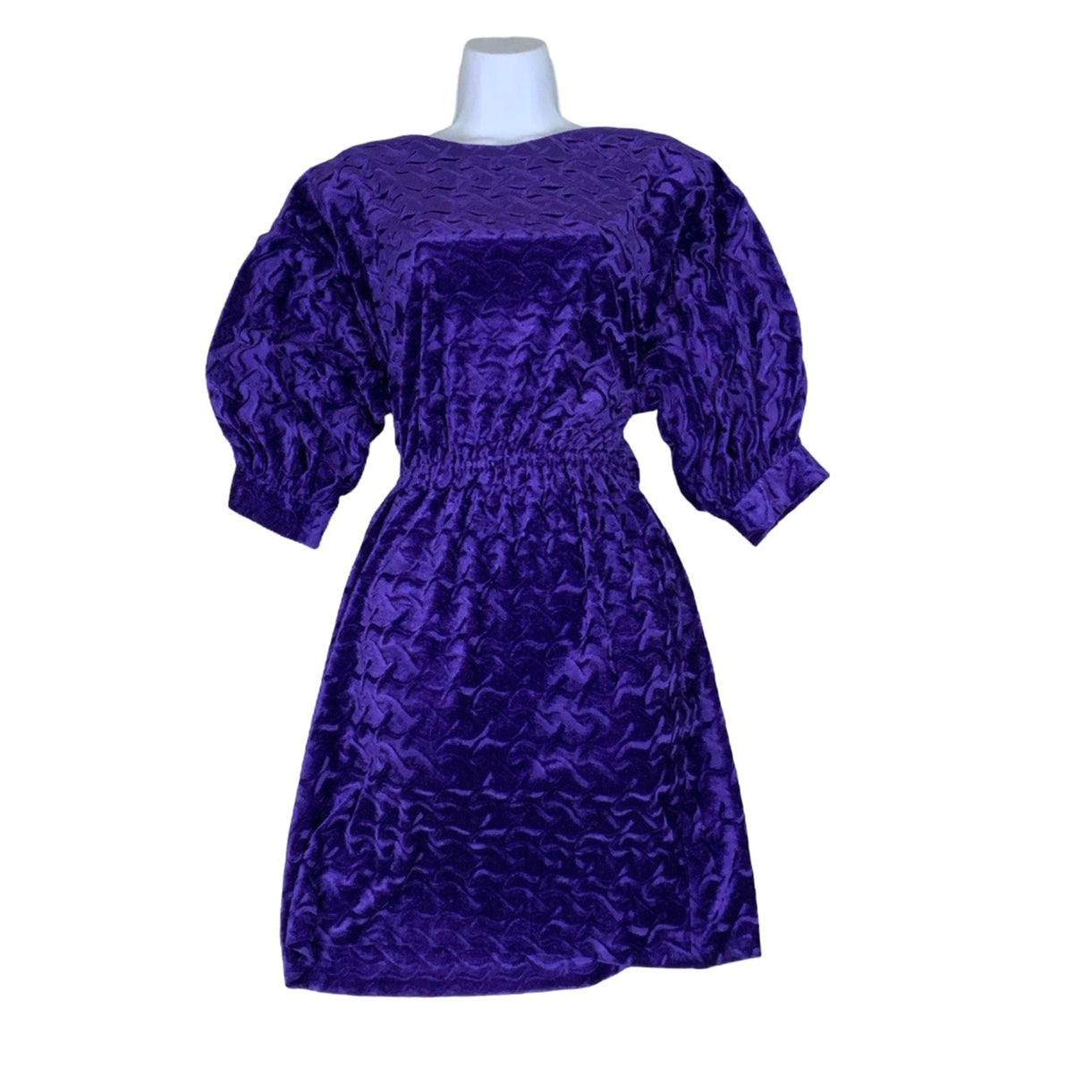 Vintage 80s Purple Textured Velvet A-line Dress 10 12