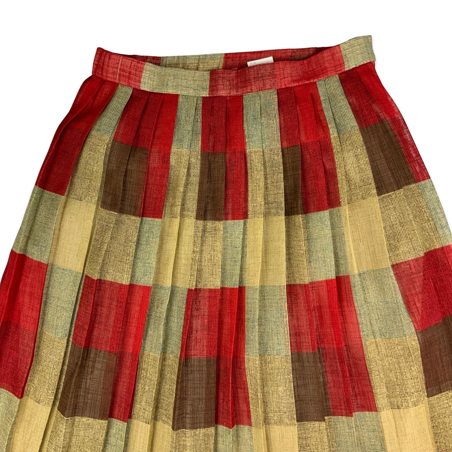 Vintage Brown & Red Checkered Pleated Midi Skirt 6 8 10