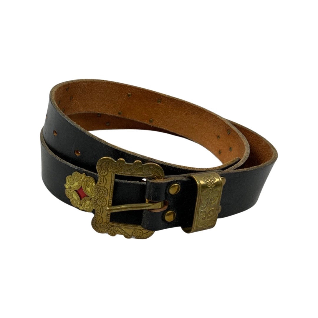 Vintage Boho Brass Detail Brown Leather Belt
