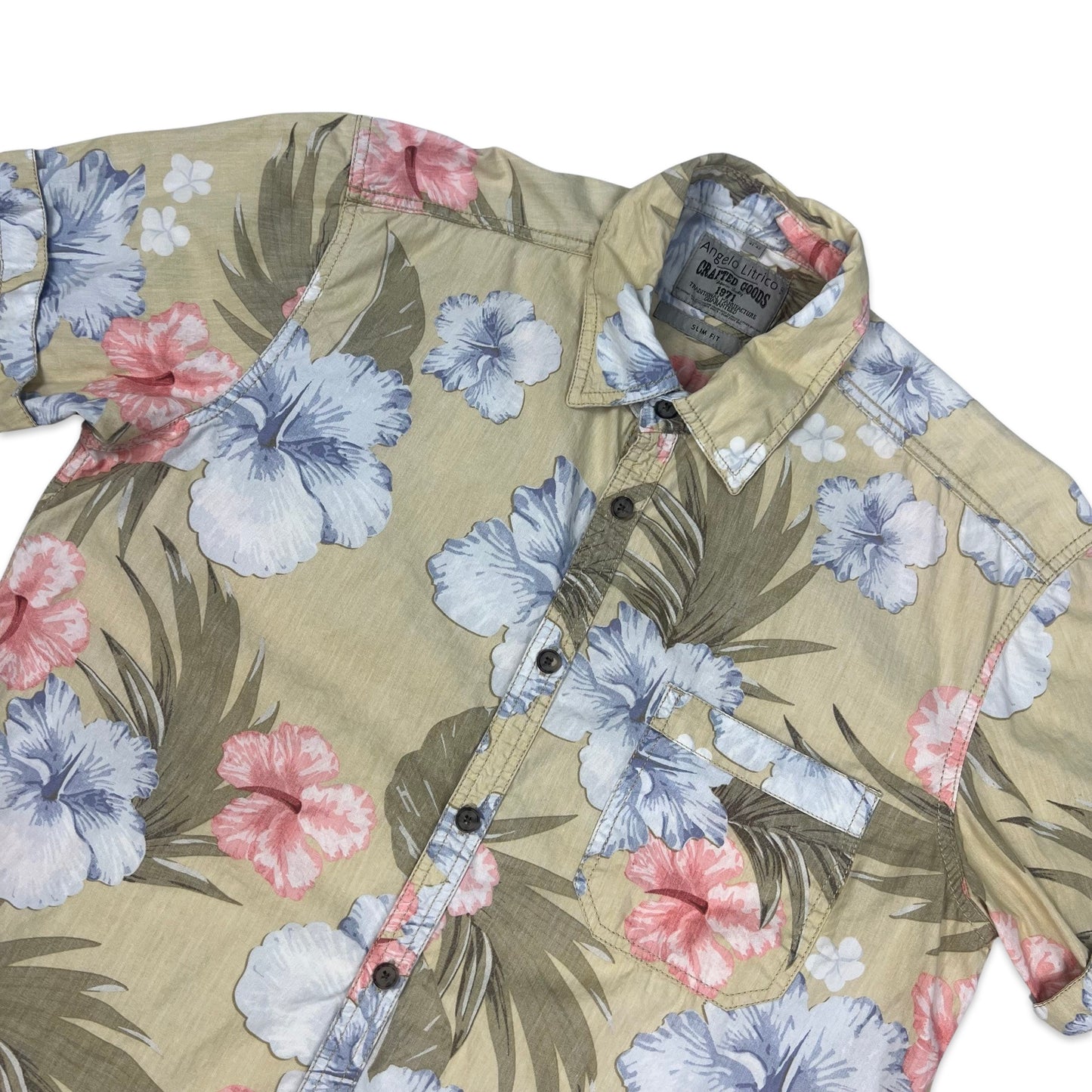 Angelo Litrico Beige Pink & Blue Floral Print Hawaiian Shirt M L