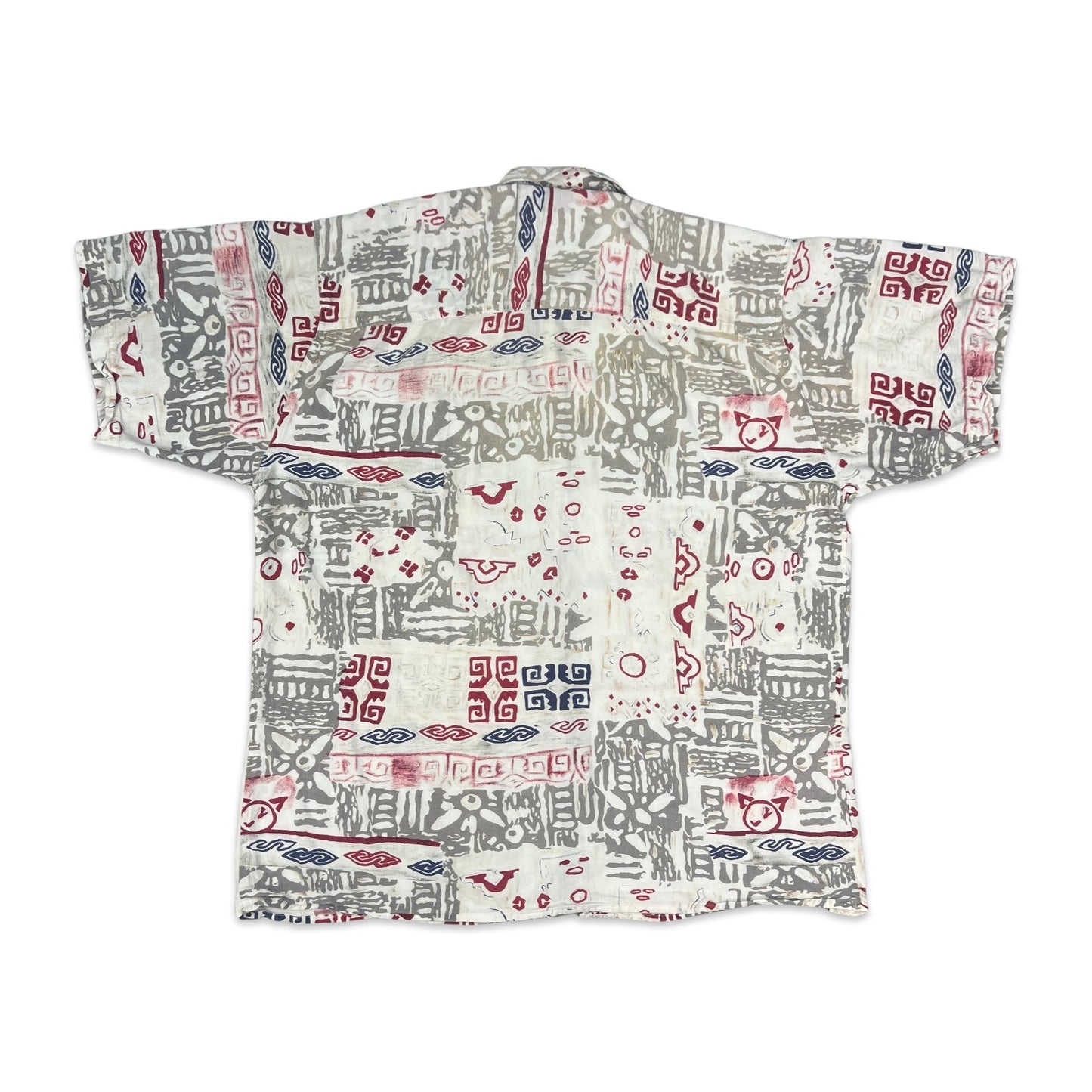 Vintage White Red & Grey Abstract Print Short Sleeve Shirt L XL