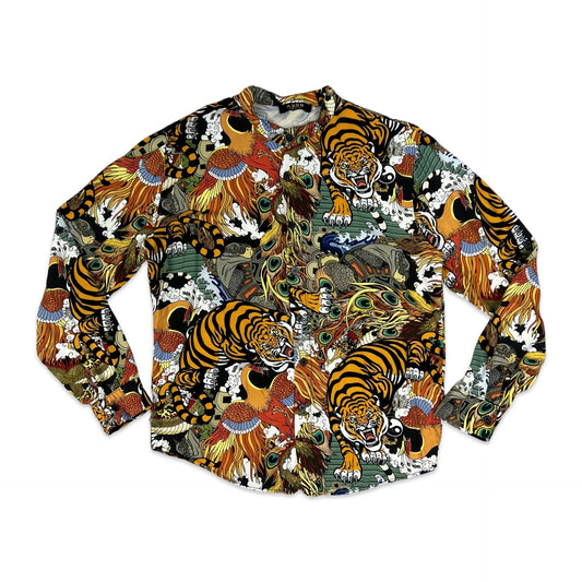 Vintage Tiger Abstract Print Round Neck Shirt S M