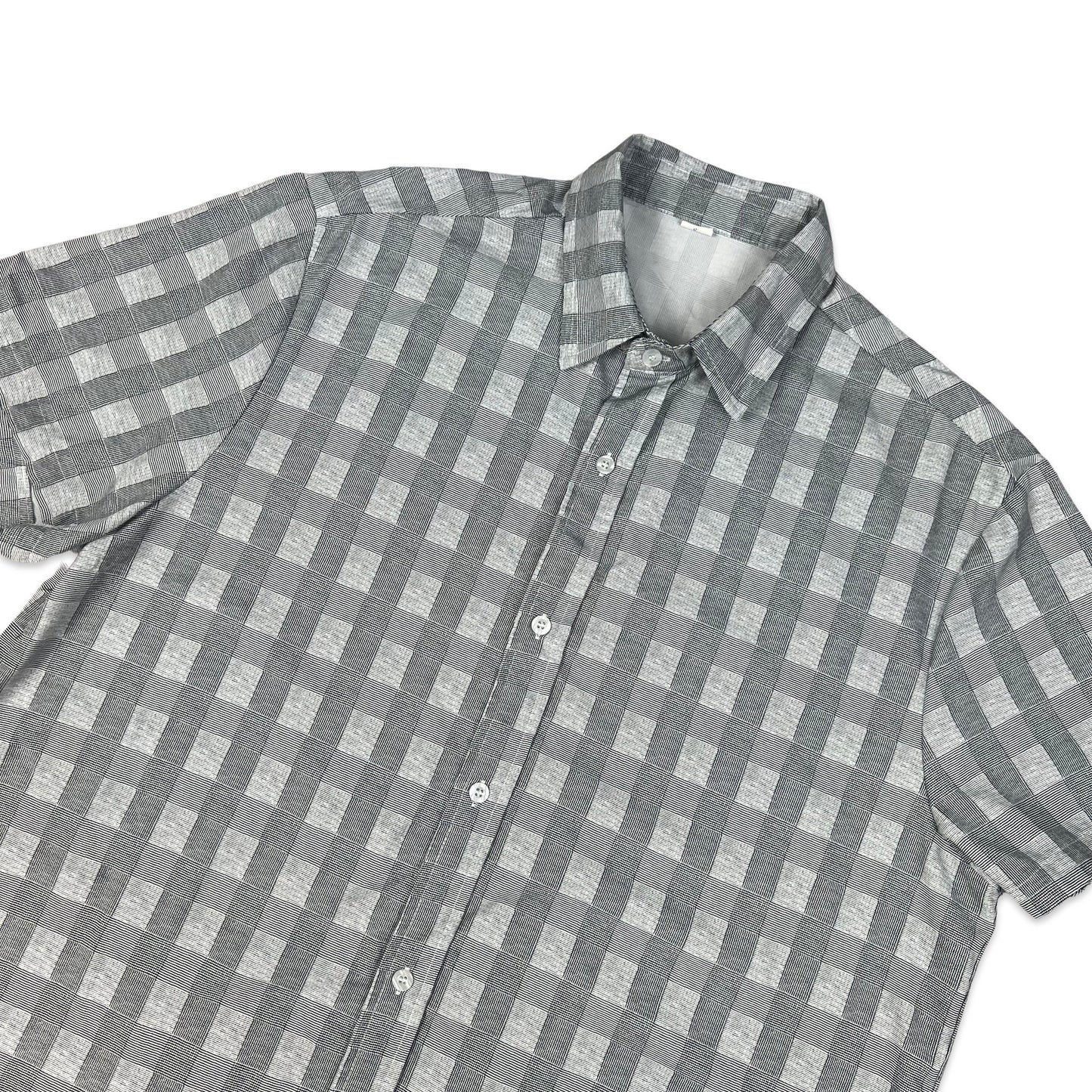 Vintage Grey & Black Checked Short Sleeve Shirt M L