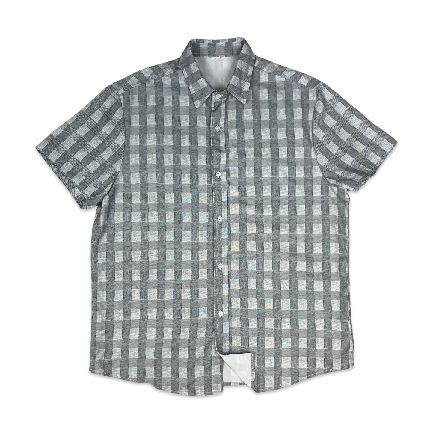 Vintage Grey & Black Checked Short Sleeve Shirt M L