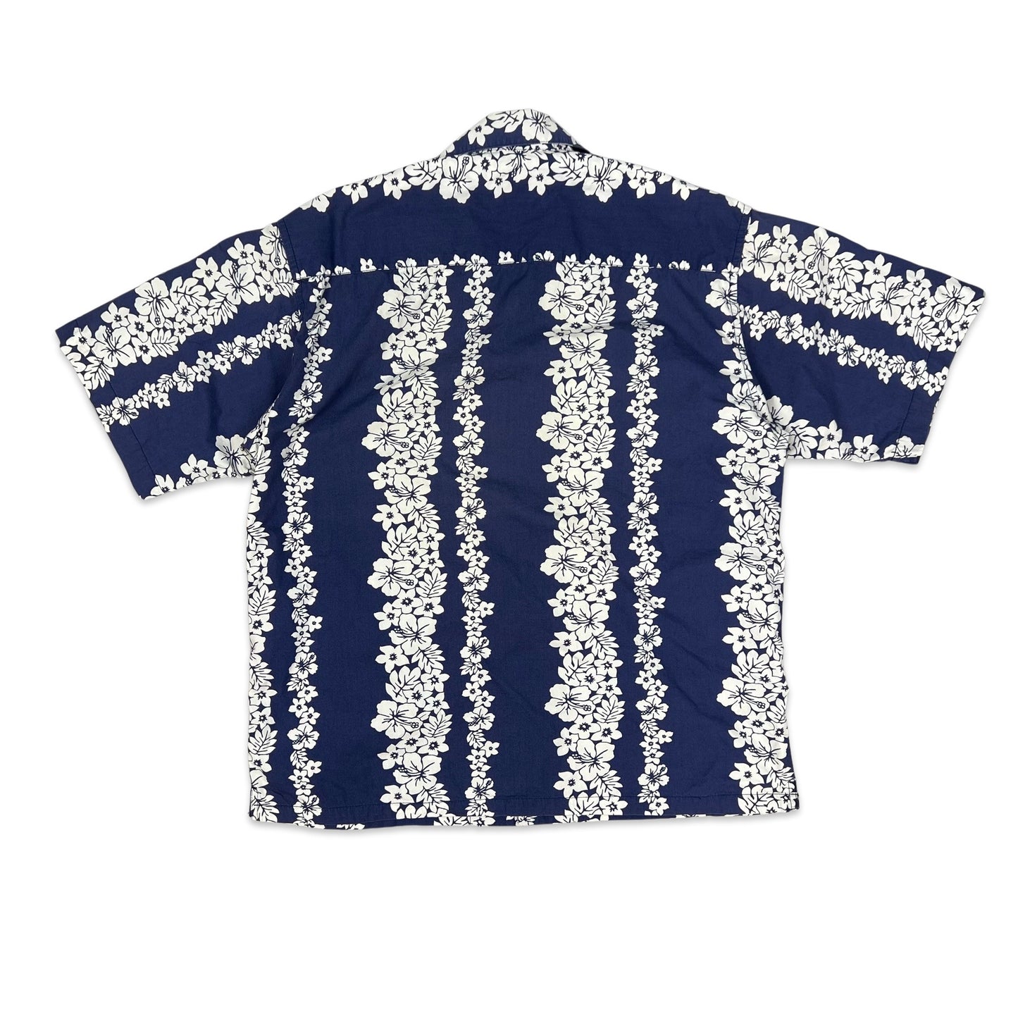 Vintage Blue & White Floral Print Hawaiian Shirt M L