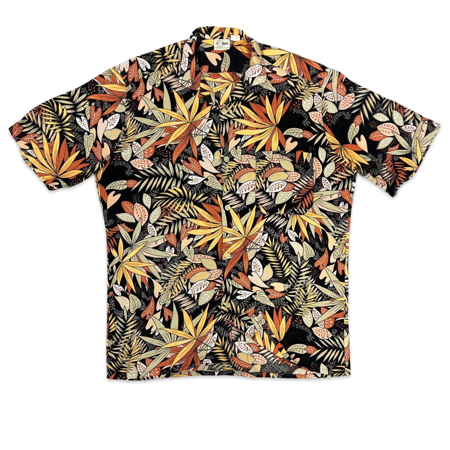 Vintage Black & Orange Botanical Print Hawaiian Shirt S M