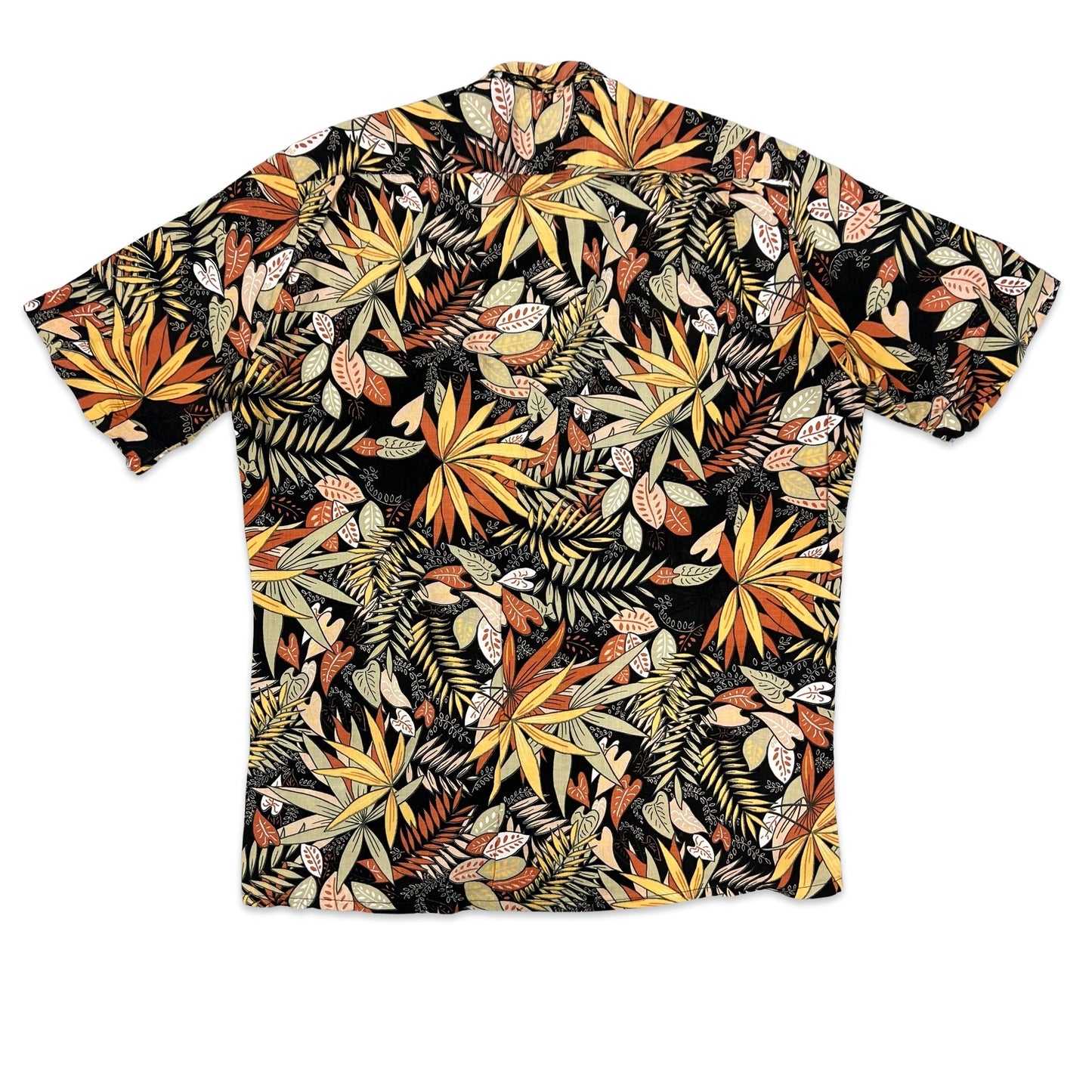 Vintage Black & Orange Botanical Print Hawaiian Shirt S M
