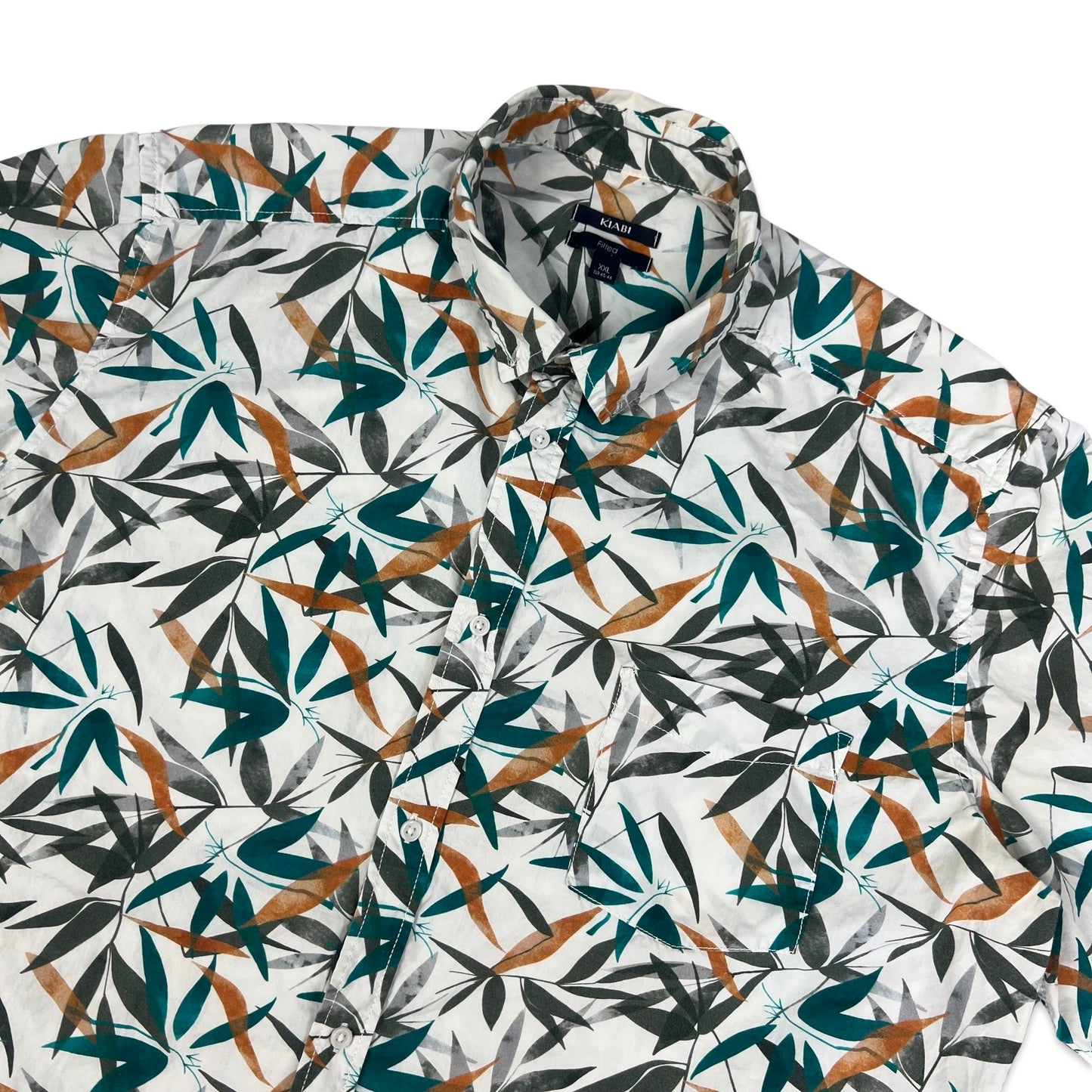 White Teal & Orange Botanical Leaf Print Shirt XL XXL