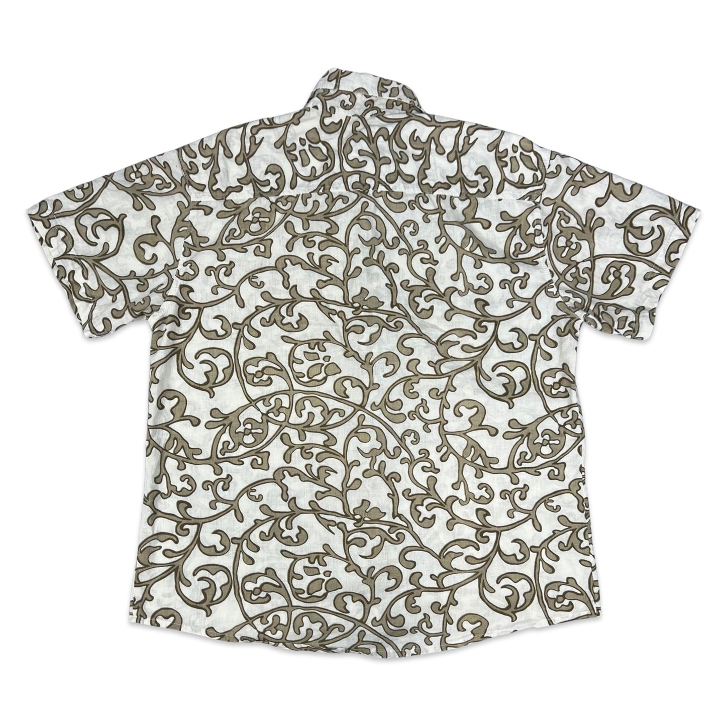 Vintage Beige & Brown Abstract Print Short Sleeve Shirt L XL