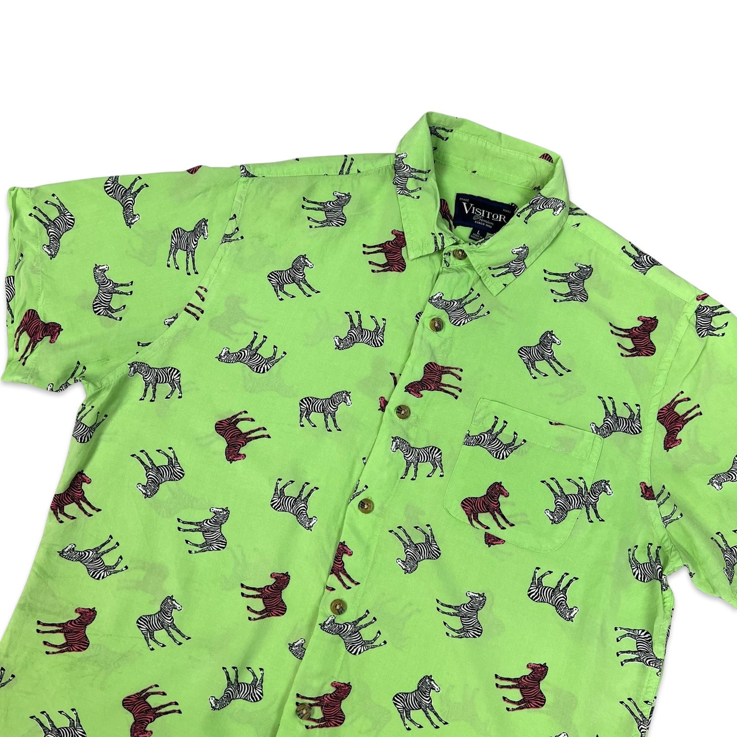 Green Zebra Print Shirt M L