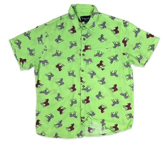 Green Zebra Print Shirt M L