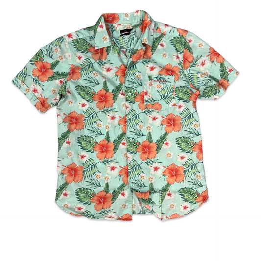 Pierre Cardin Green & Pink Floral Print Hawaiian Shirt M L