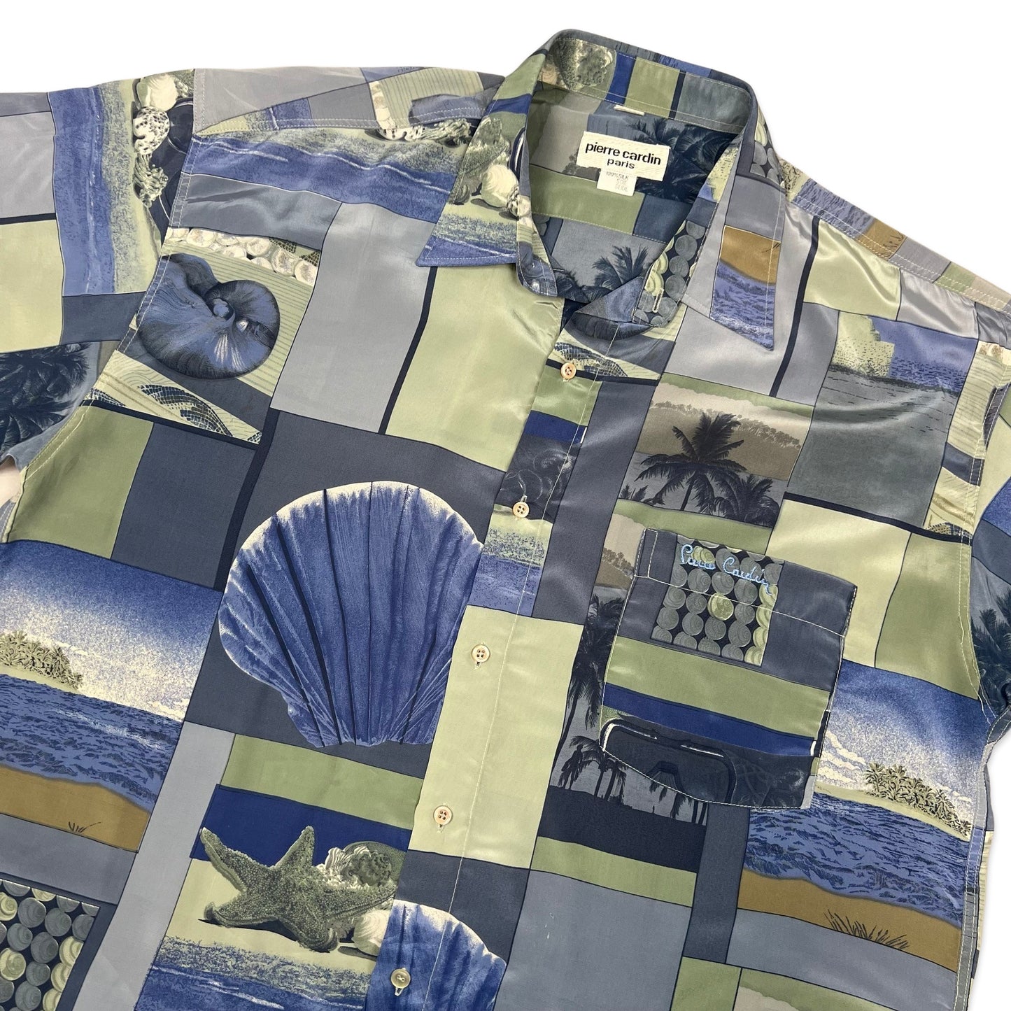 Vintage 80s Pierre Cardin Seashell Print Silk Shirt L XL