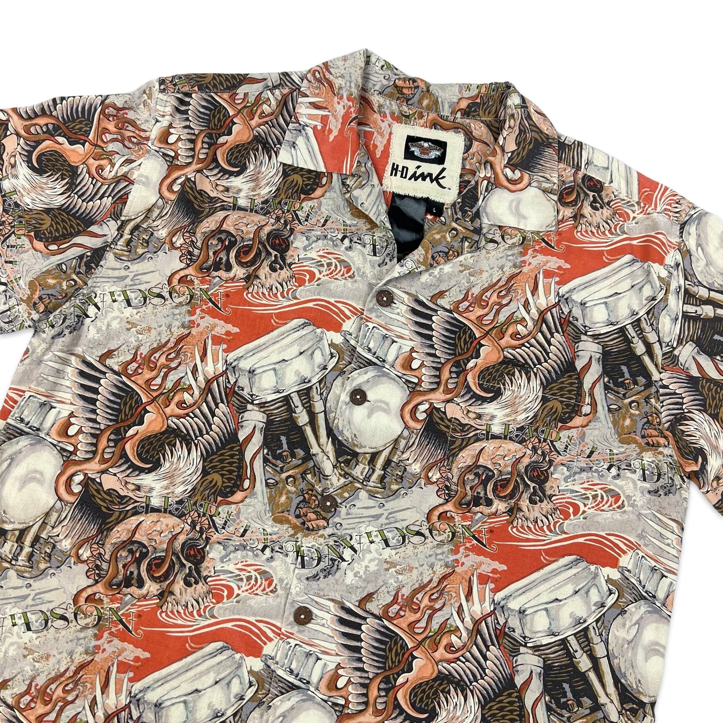 Harley Davidson Rare Crazy Print Hawaiian Shirt L XL