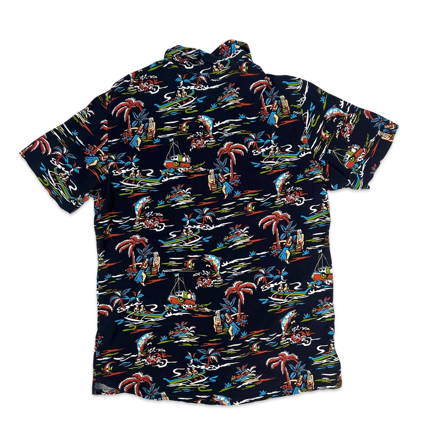 Pull & Bear Ocean Theme Print Black Shirt M L