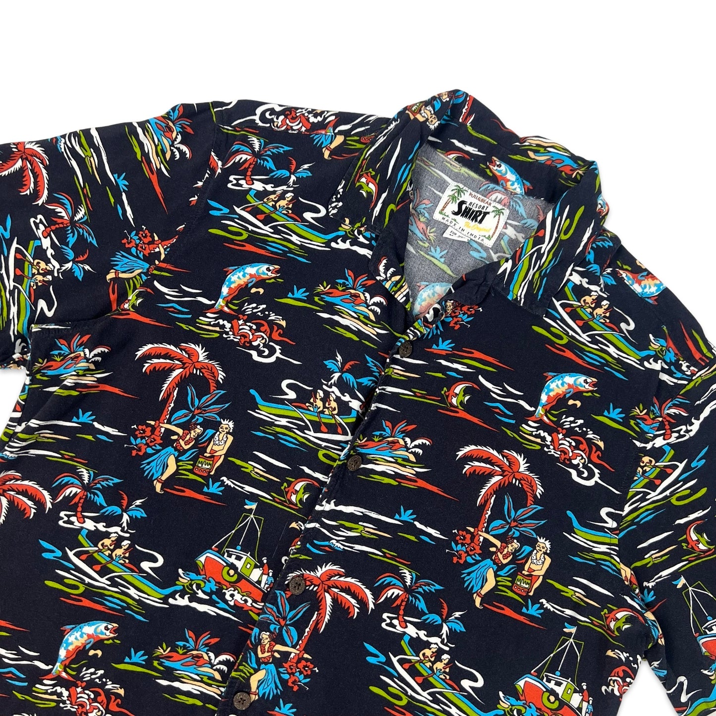 Pull & Bear Ocean Theme Print Black Shirt M L