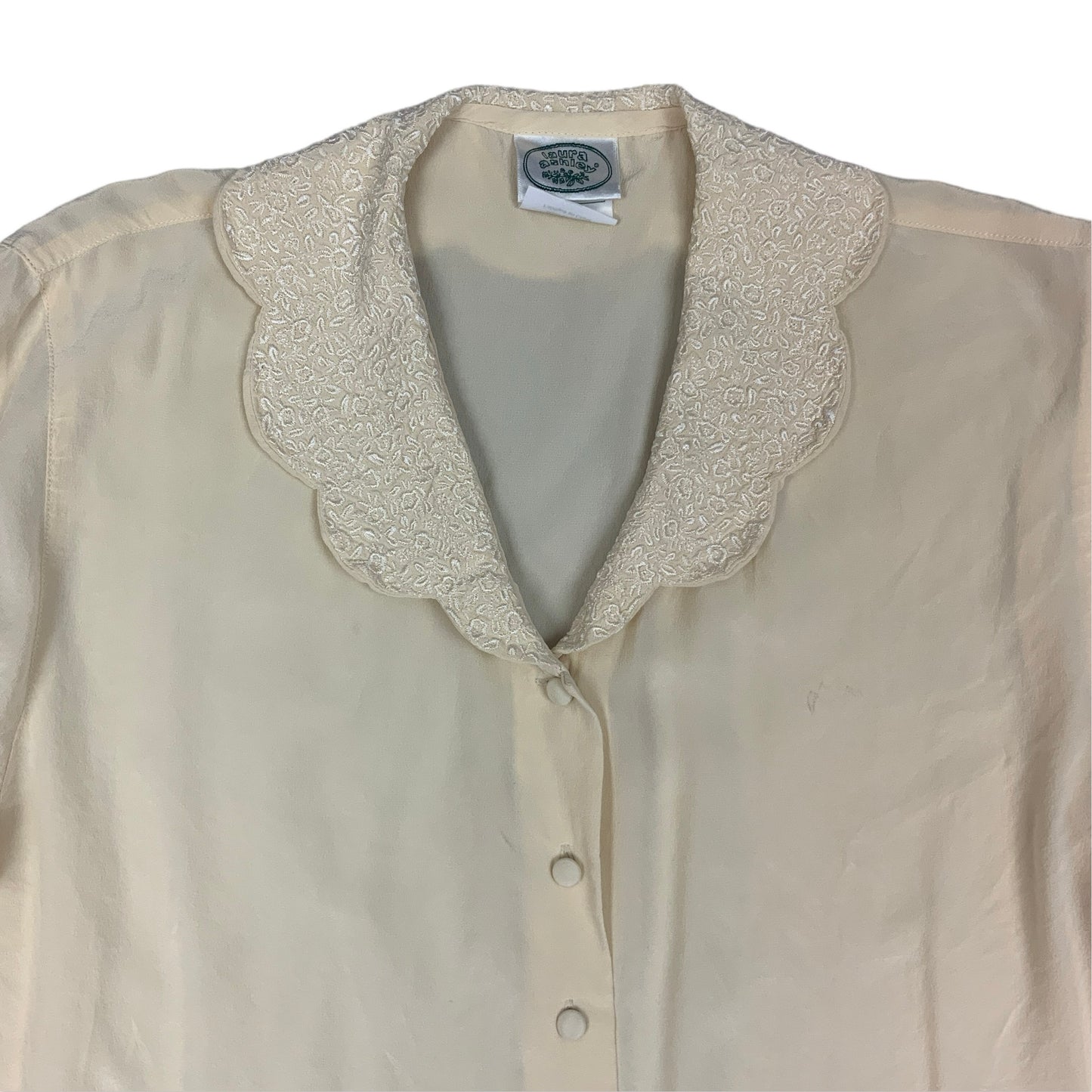 Vintage Cream Laura Ashley Silk Button Up Blouse 14 16