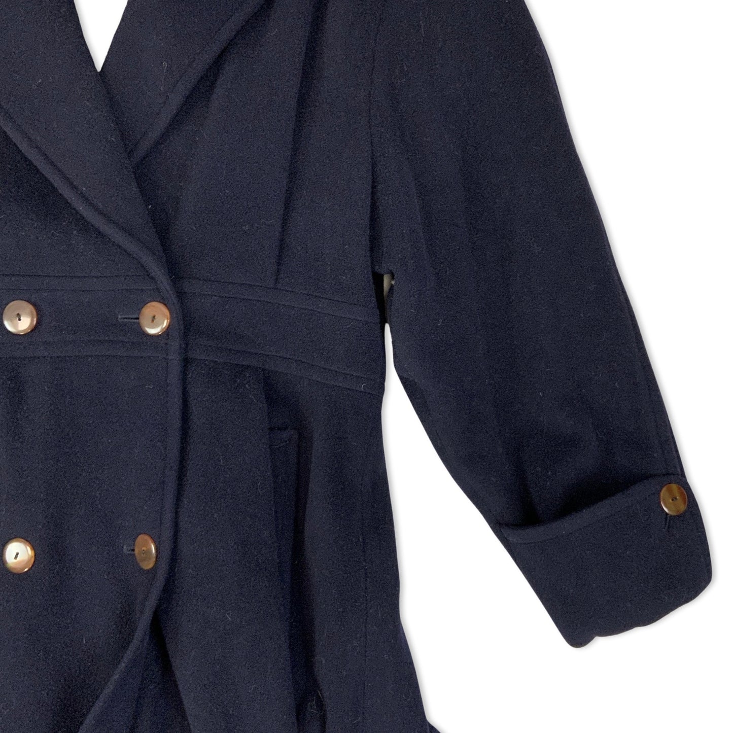 Vintage Double Breasted Navy Wool Ladies' Trench Coat 10