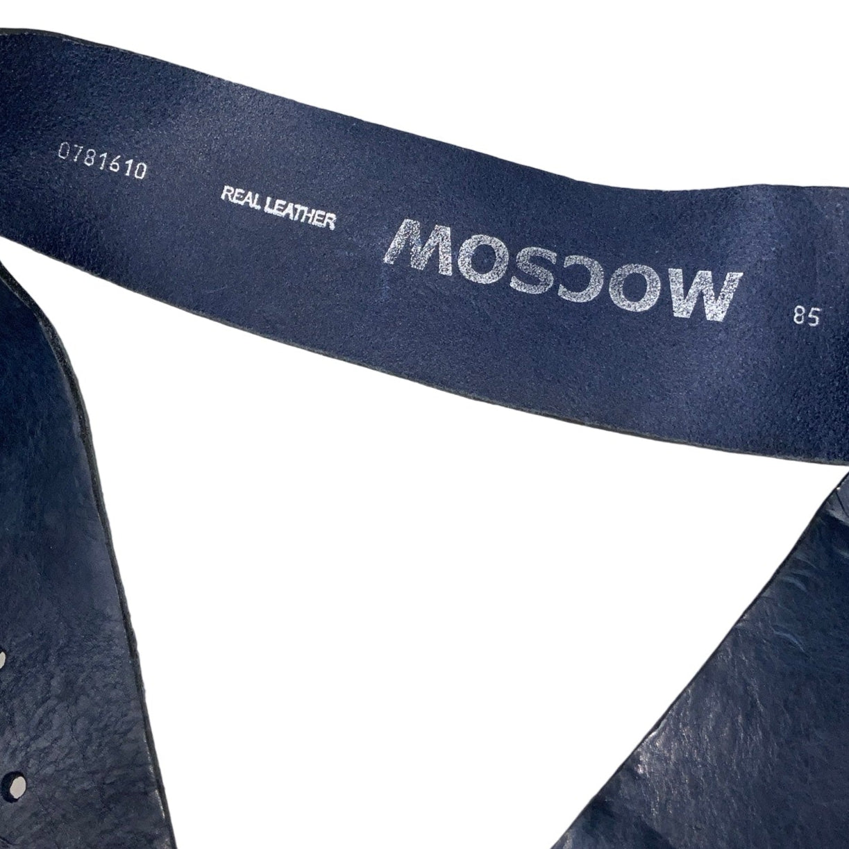 Vintage 90s ‘Moscow’ Blue Suede Leather Silver Circular Slide Buckle Low Waist Belt