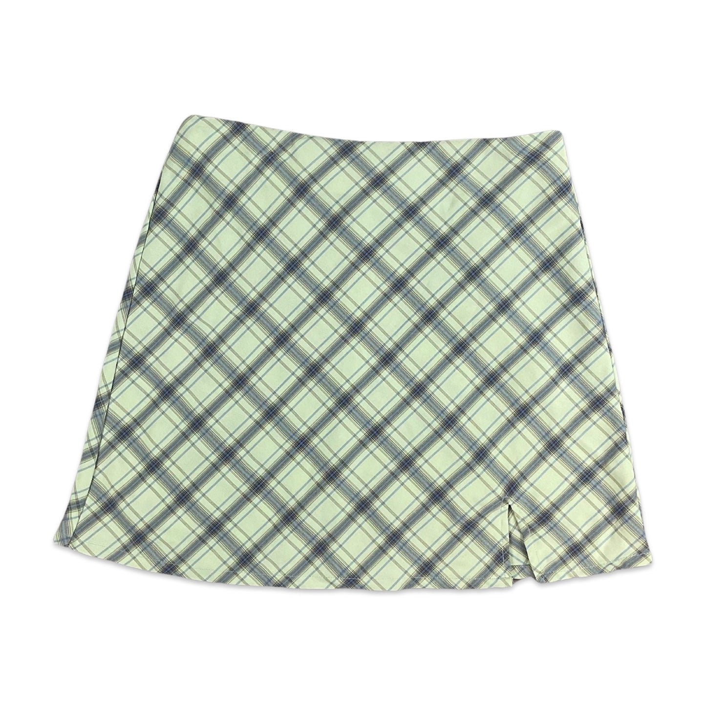 Vintage 90s Light Green Blue Tartan Aline Mini Skirt 8 10