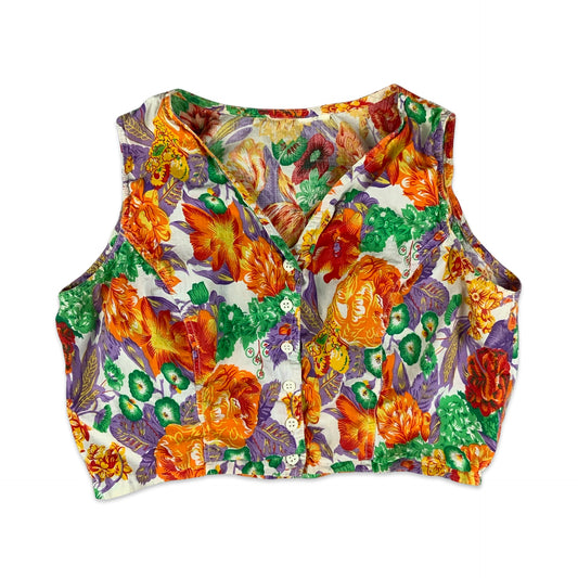 Vintage Floral Button Up Crop Top