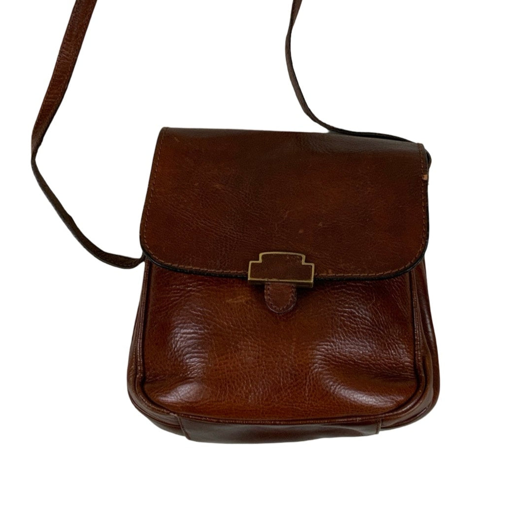 Vintage 80s Brown Magnetic Closure Messenger Shoulder Handbag Purse