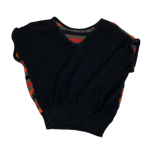 Vintage 80s 90s Orange Red Black Silver Metallic Cropped Jumper 12 14