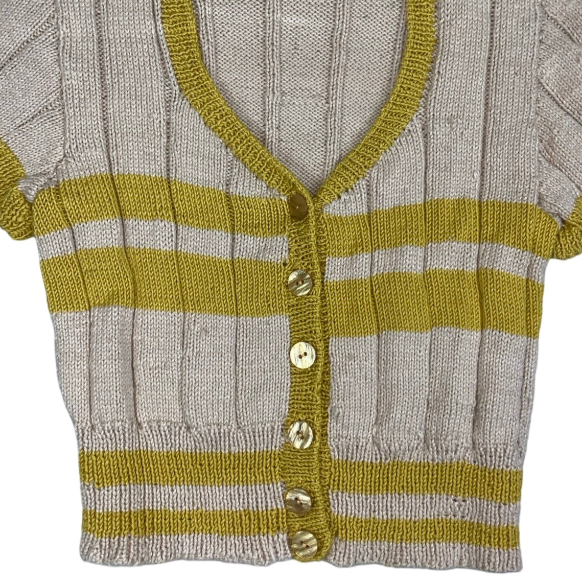 Vintage 90s 00s Yellow Beige Striped Cropped Knitted Top 8 10 S