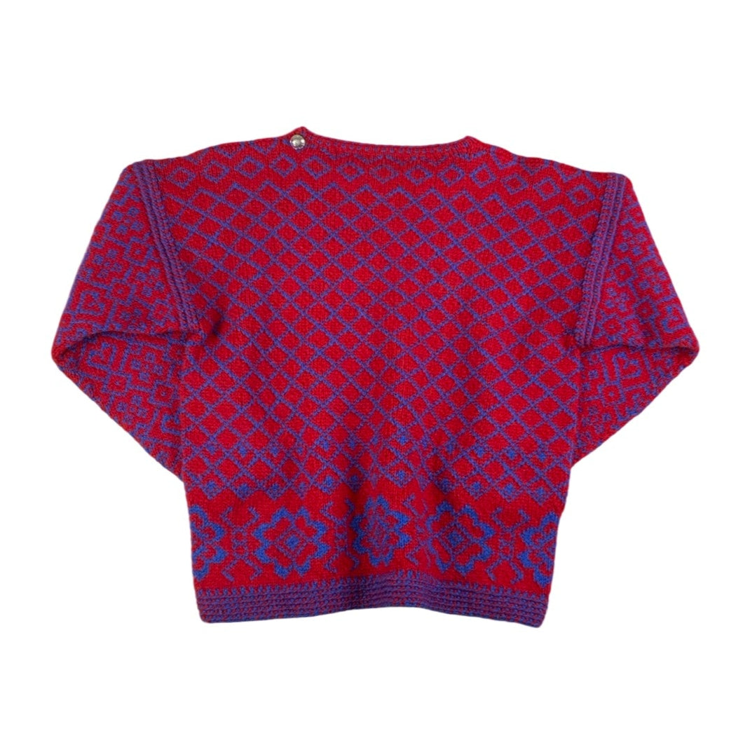 Vintage 70s Red Blue Knit Jumper M L