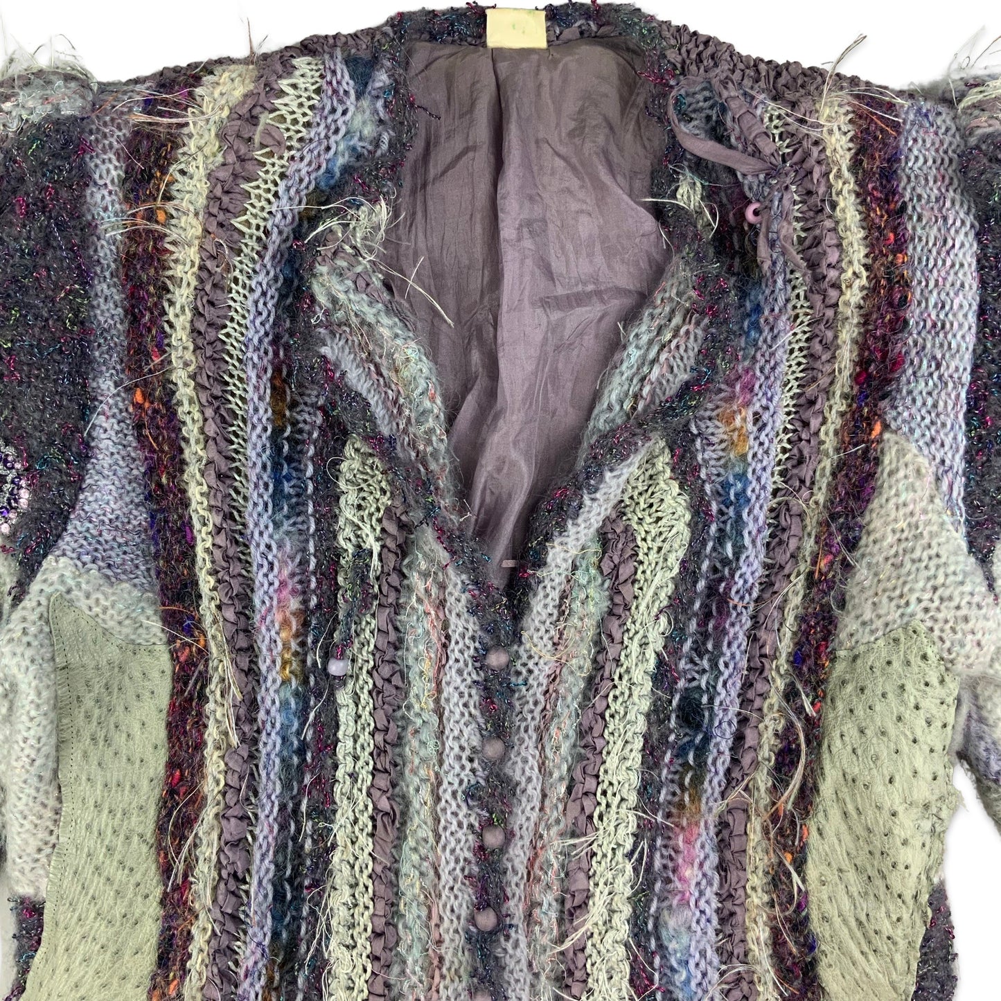 90s Purple Patchwork Knitted Cardigan 16