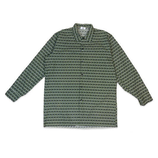 70s Green Geometric Print Shirt L