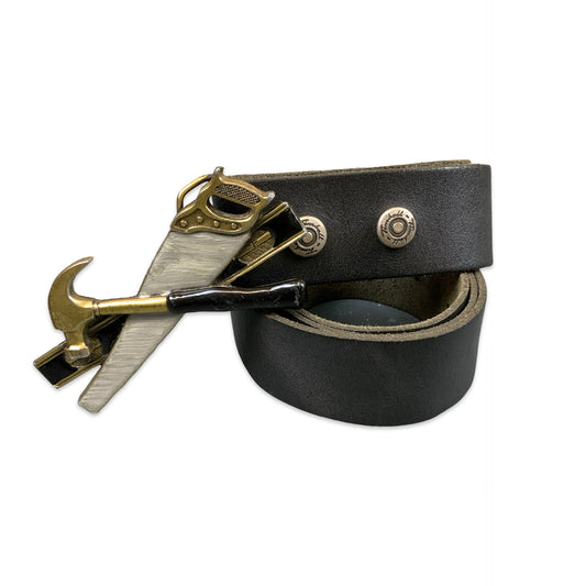 Vintage Black Leather Tool Buckle Belt