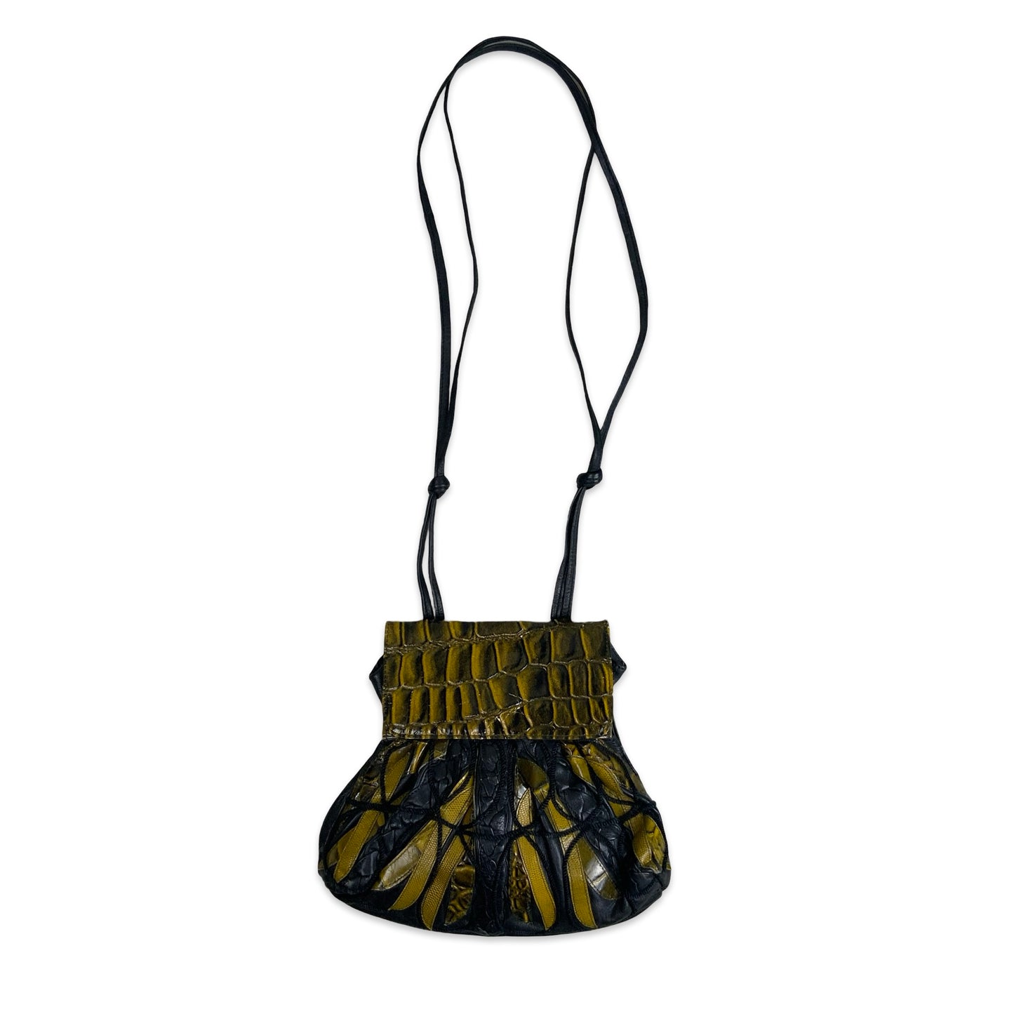 Vintage 80s Black & Yellow Animal Print Leather Cross Body Bag