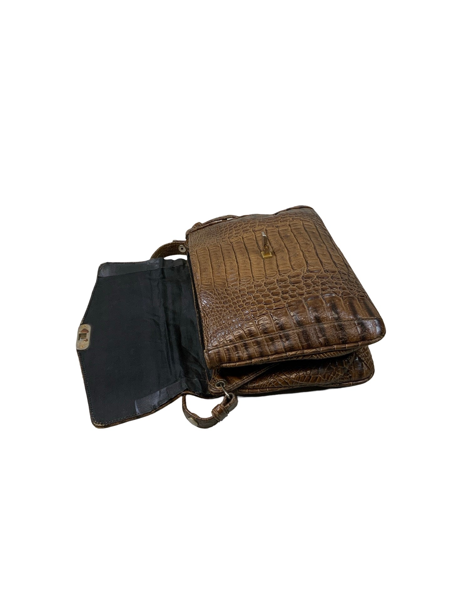 Vintage Brown Croc Print Turn Lock Shoulder Bag