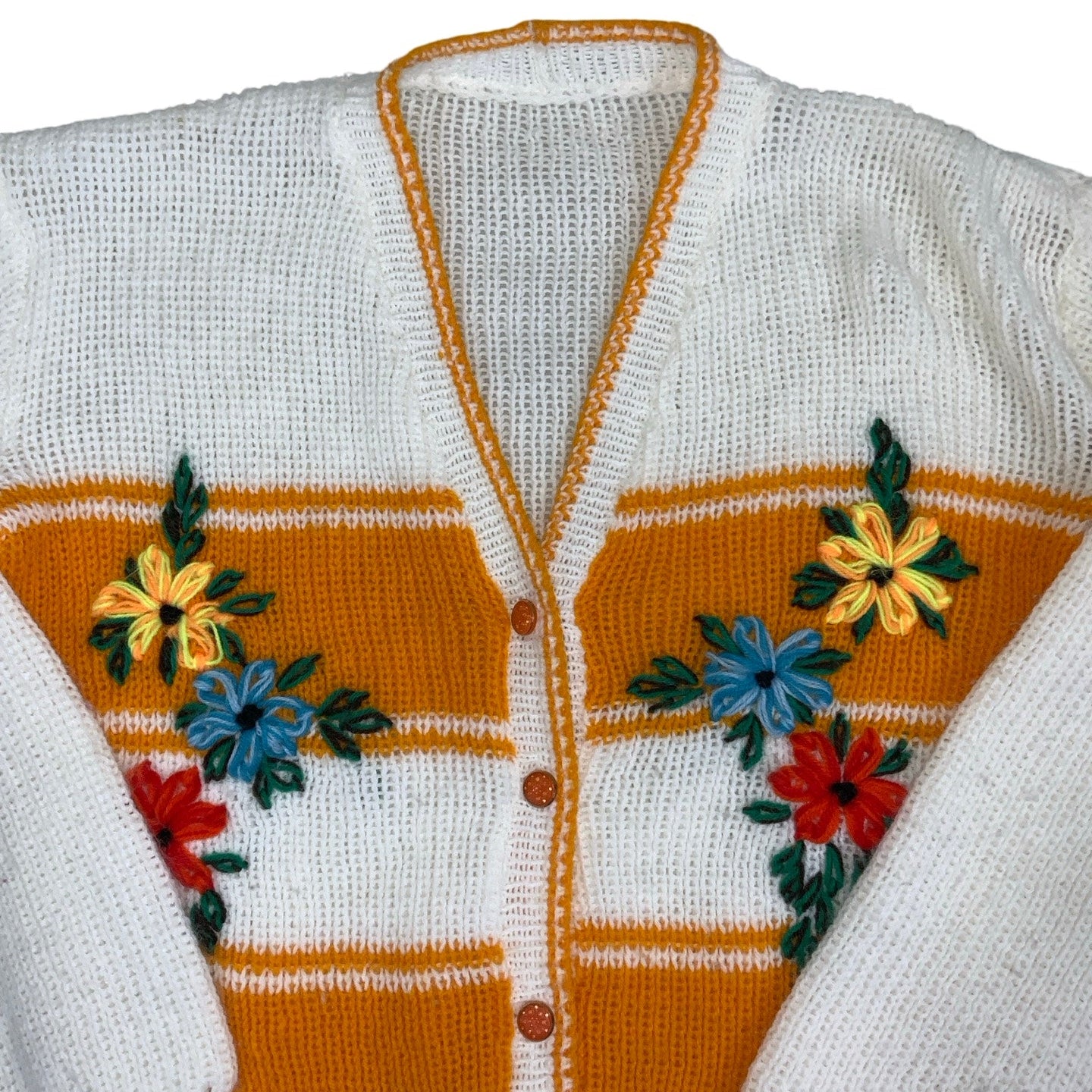 Vintage 70s 80s White Yellow Floral Cardigan S 10 12