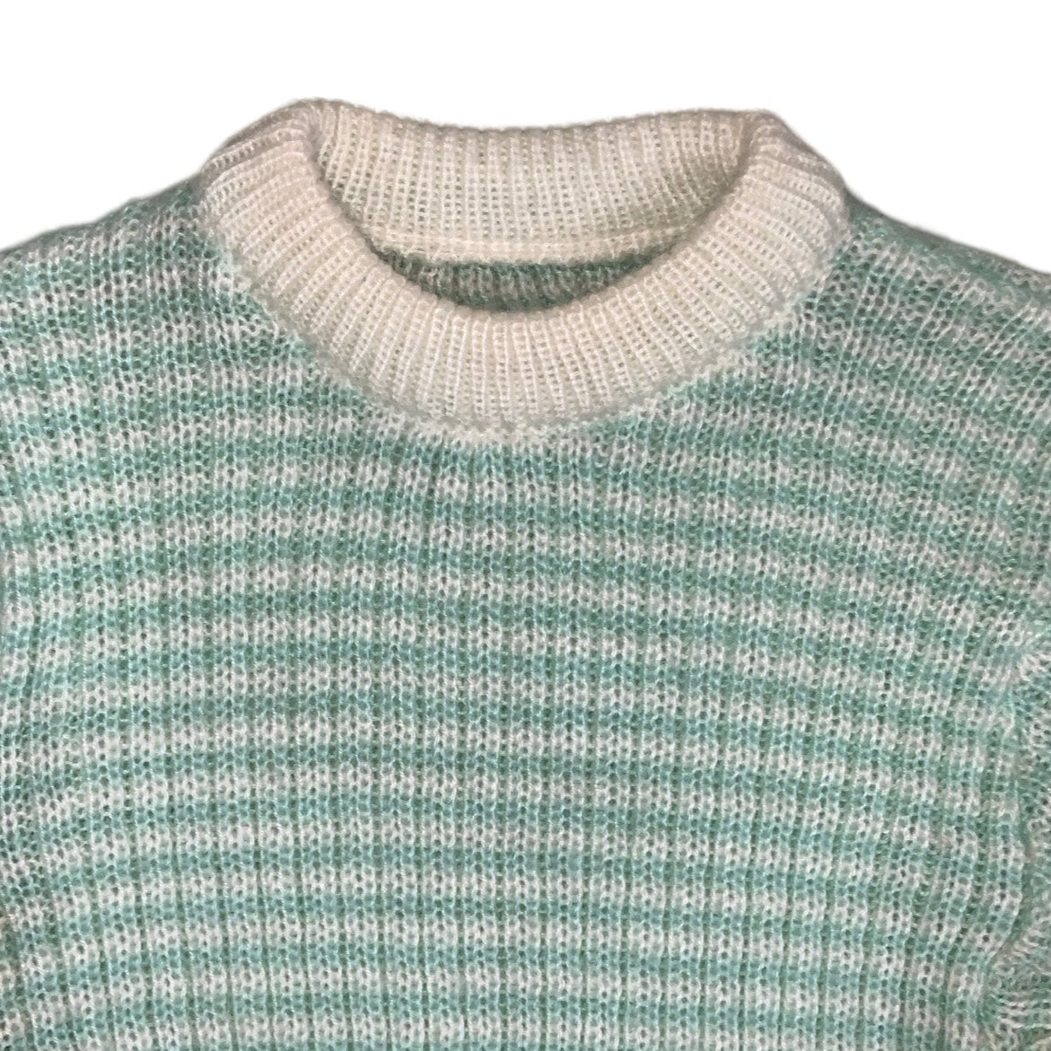 Vintage 70s Green White Striped Elasticated Knit Jumper Top (one size) 6 - 18