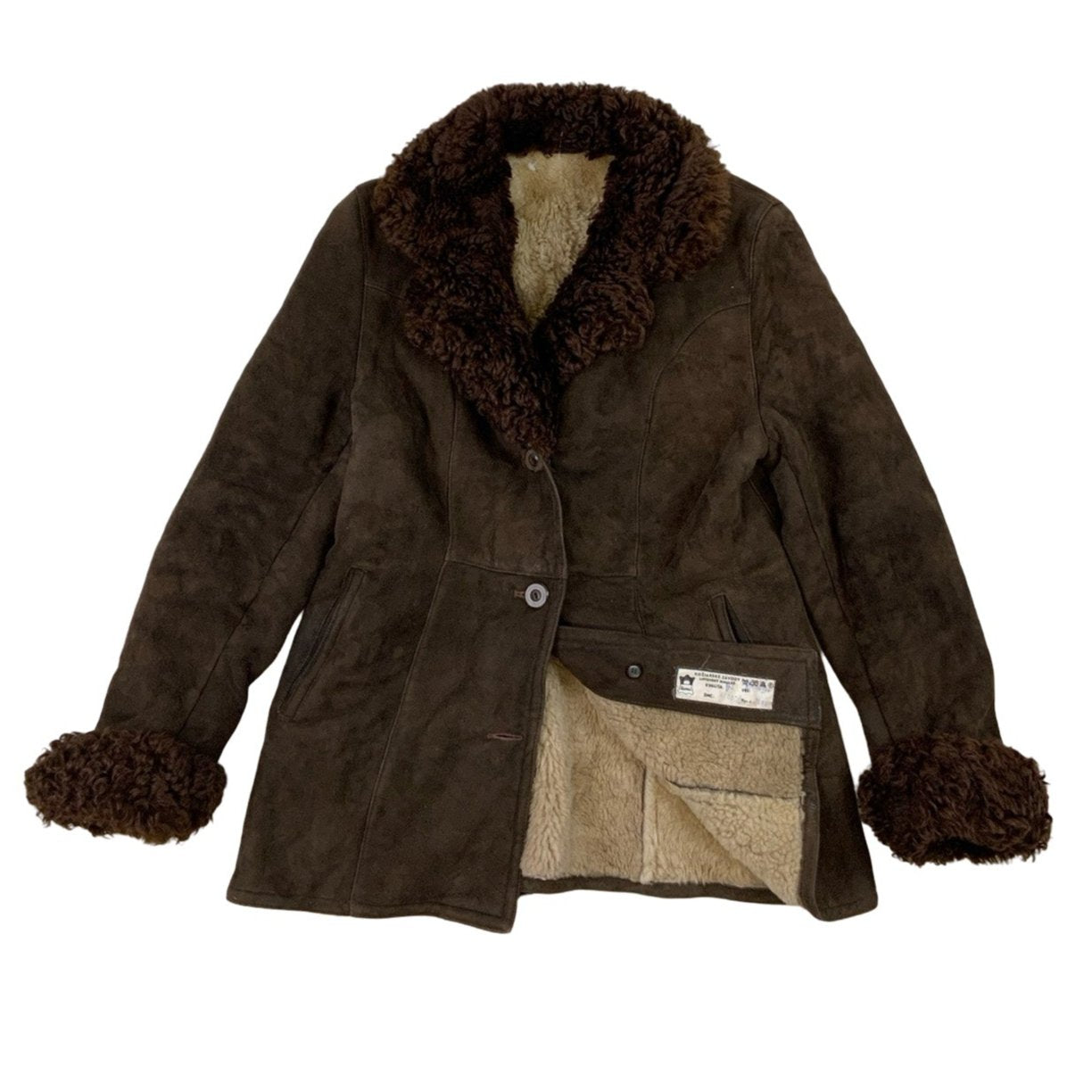 Vintage Brown Long Shearling Coat M 12 14