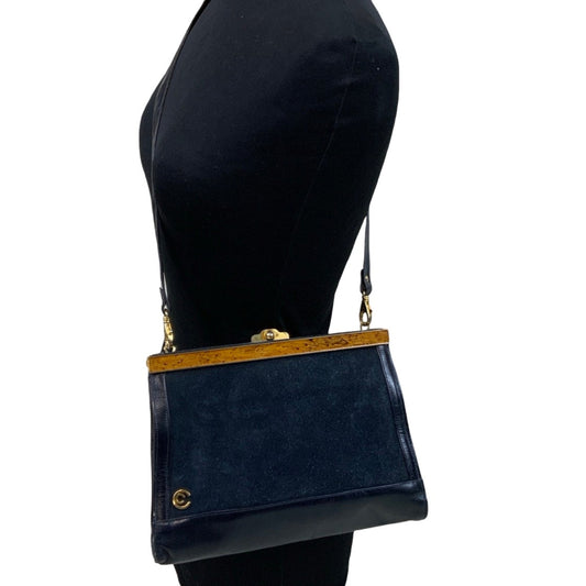 Vintage ‘Doppio C Firenze’ Blue Suede Leather Kiss Closure Handbag Purse