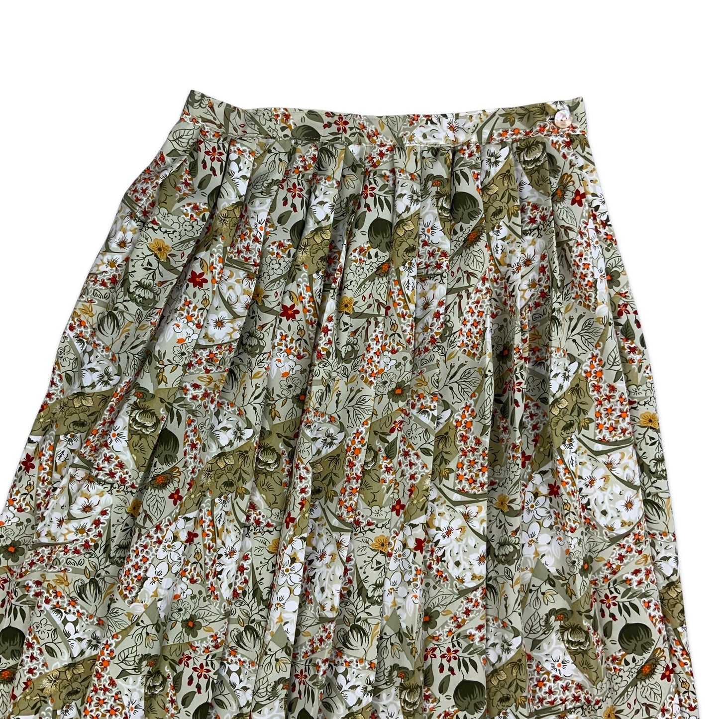 Vintage Floral Pleated Midi Skirt 6 8