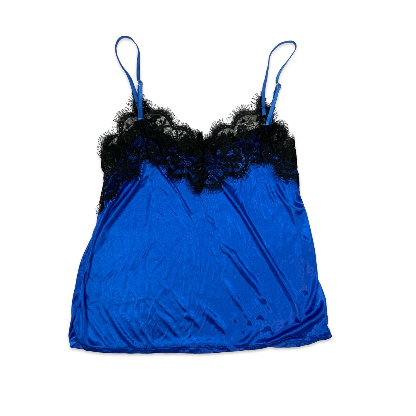 Y2K Blue Spaghetti Strap Top with Black Lace 6 8