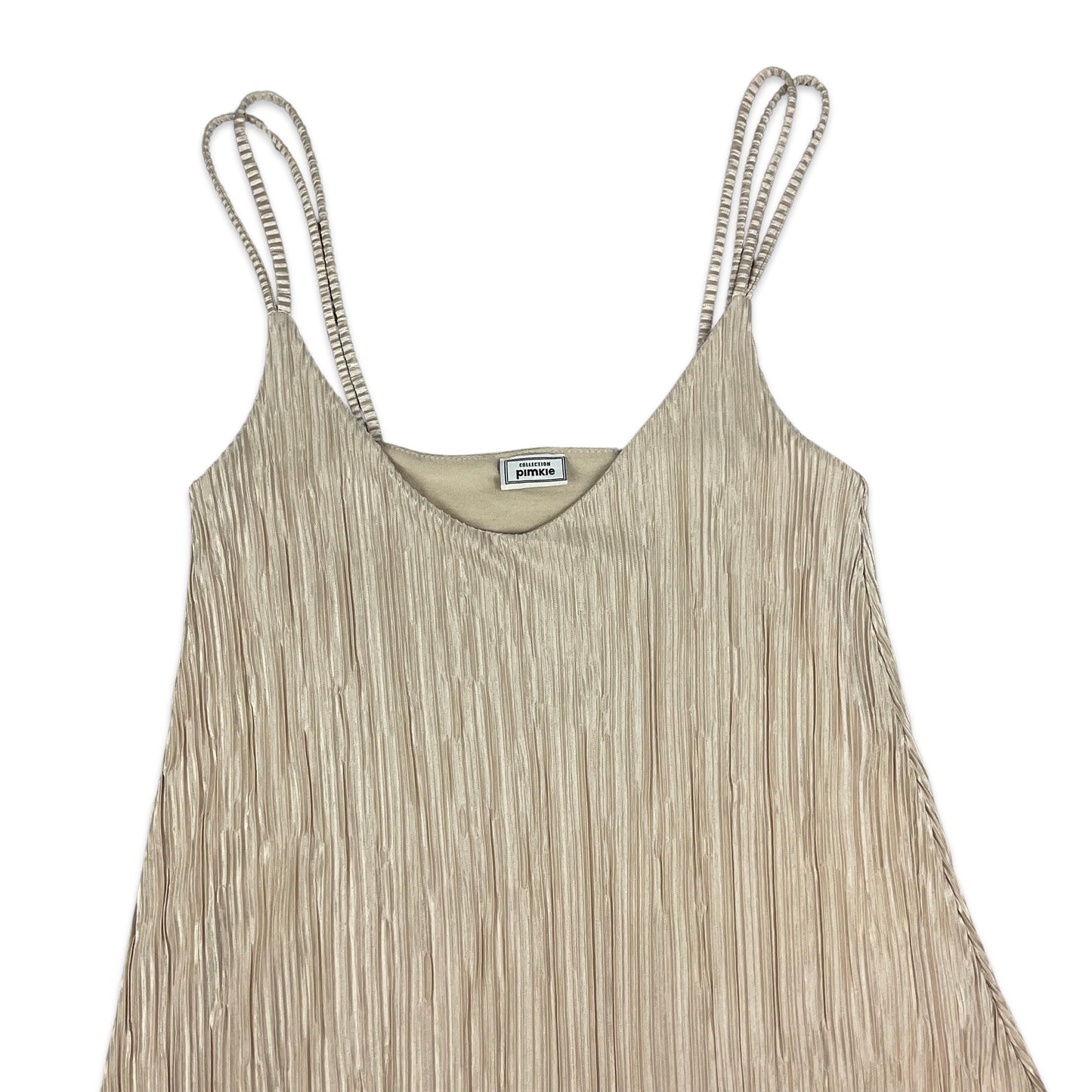 Vintage Champagne Gold Pleated Spaghetti Strap Top 6