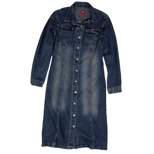 Vintage 90s 00s Y2K Miss Sixty Distressed Denim Midi Shirt Dress 8 10 XS