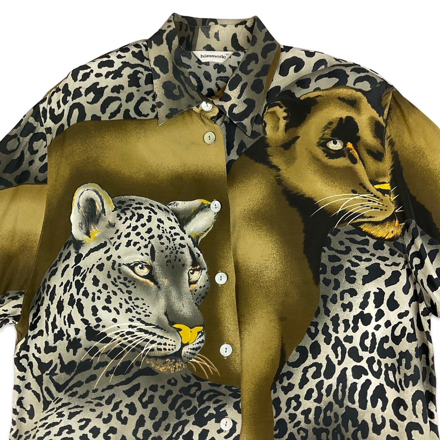 Vintage Khaki Animal Print Short Sleeve Shirt