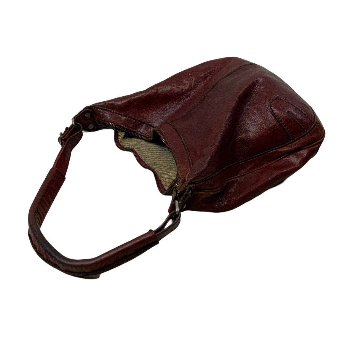 Vintage 00s Y2k Boho Burgundy Red Leather Slouchy Crescent Hobo Handbag Purse