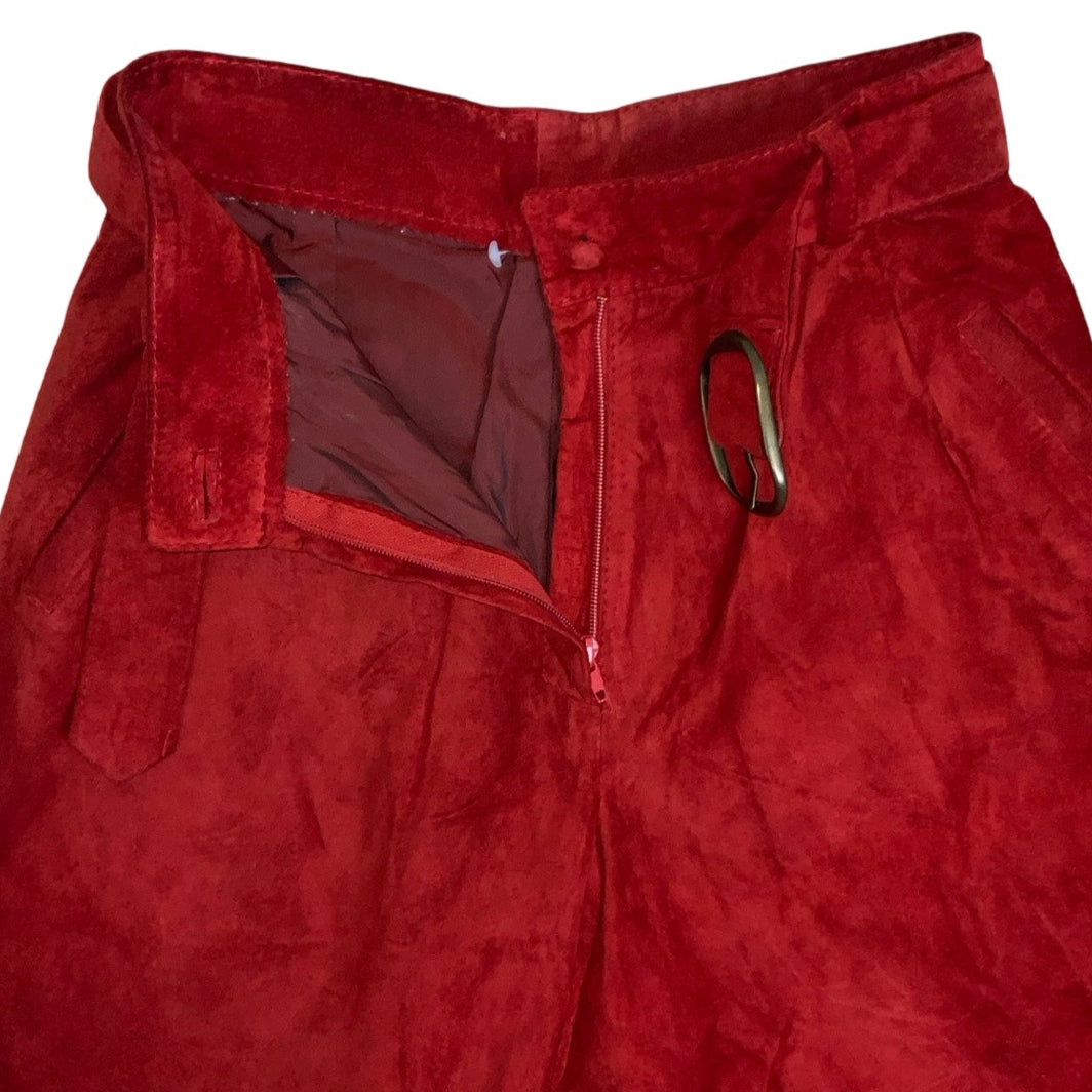 Vintage 80s 90s Red Suede High Waisted Shorts 8 10