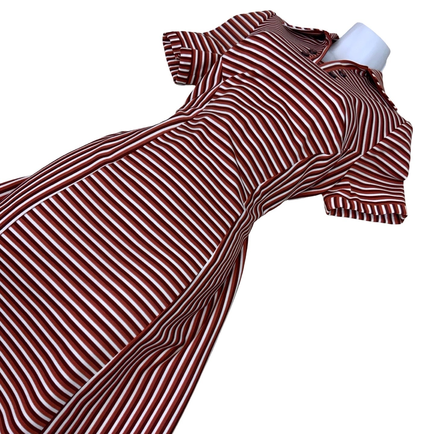 Vintage 60s 70s Red White Brown Stripe Mini Shirt Dress 10 12