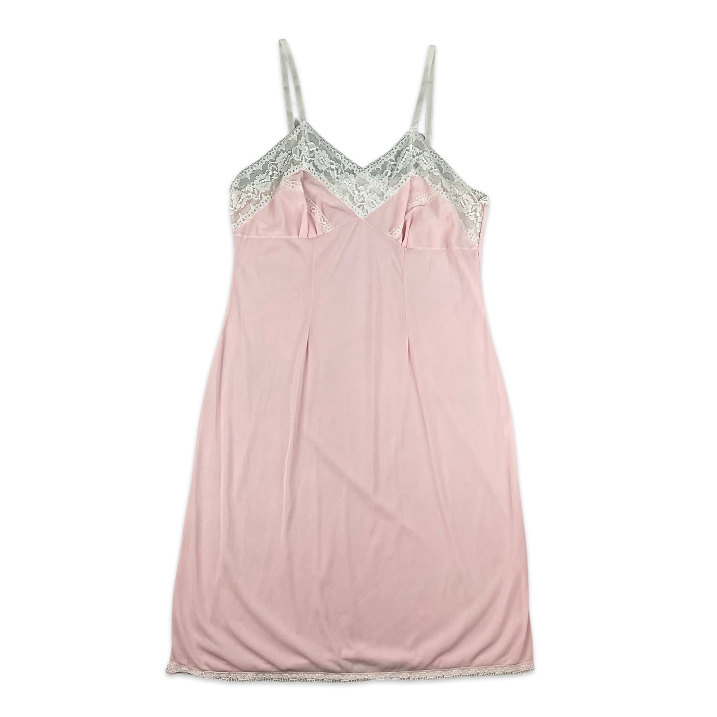 90s Baby Pink & White Lace Slip Dress