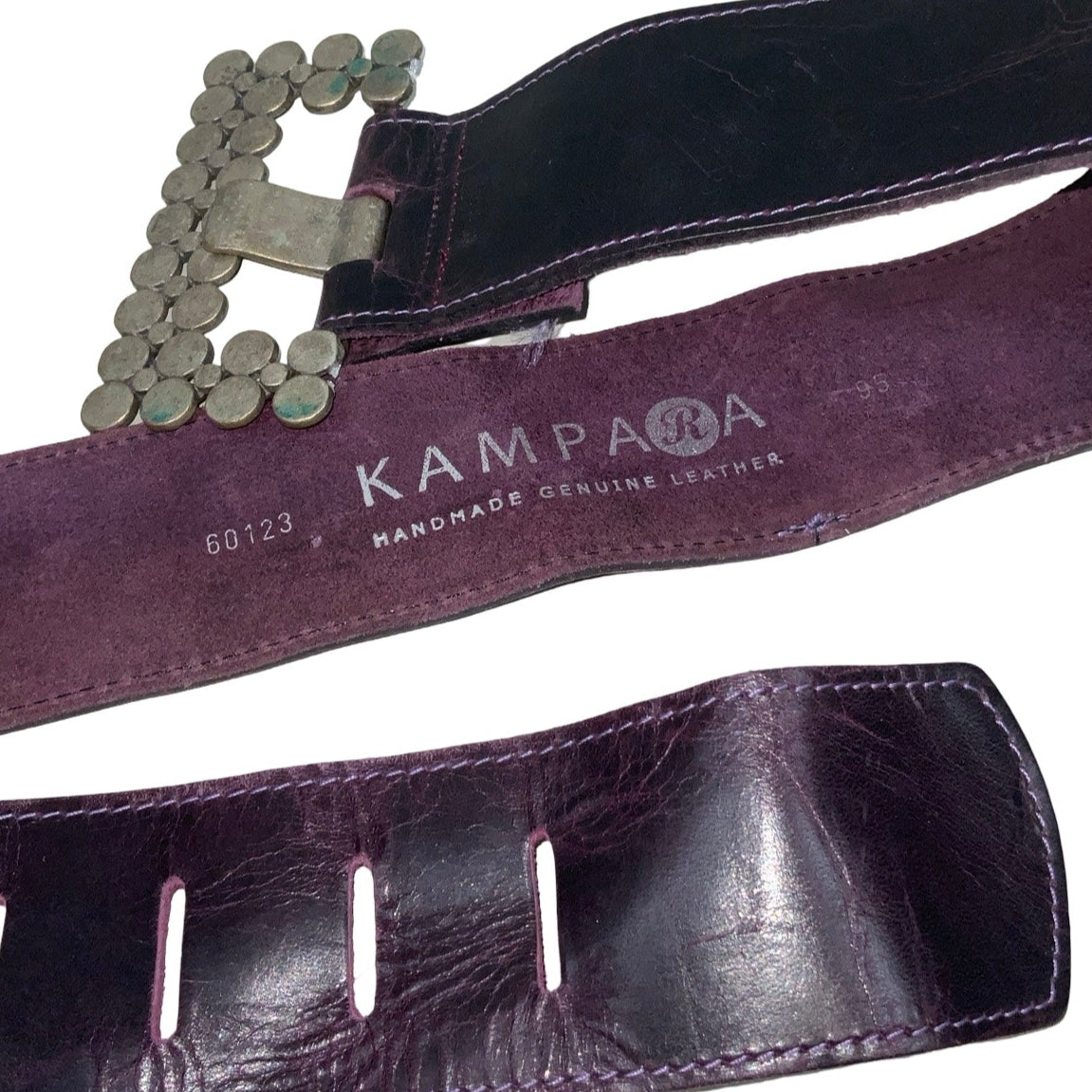 Vintage 90s 00s y2k ‘Kampara’ Purple Soft Suede Leather Silver Square Buckle Belt